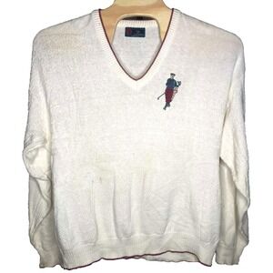 VTG Isle of Cotton Sweater Mens XL Textured Knit V Neck Pullover USA golf thrash